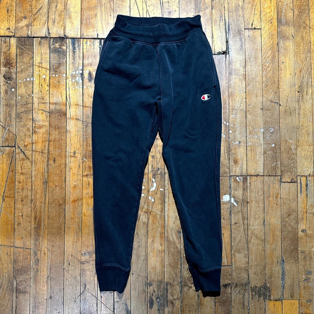 Champion Jogger Pants Men's Small Black Fleece Lined Tapered Leg Elastic Waist